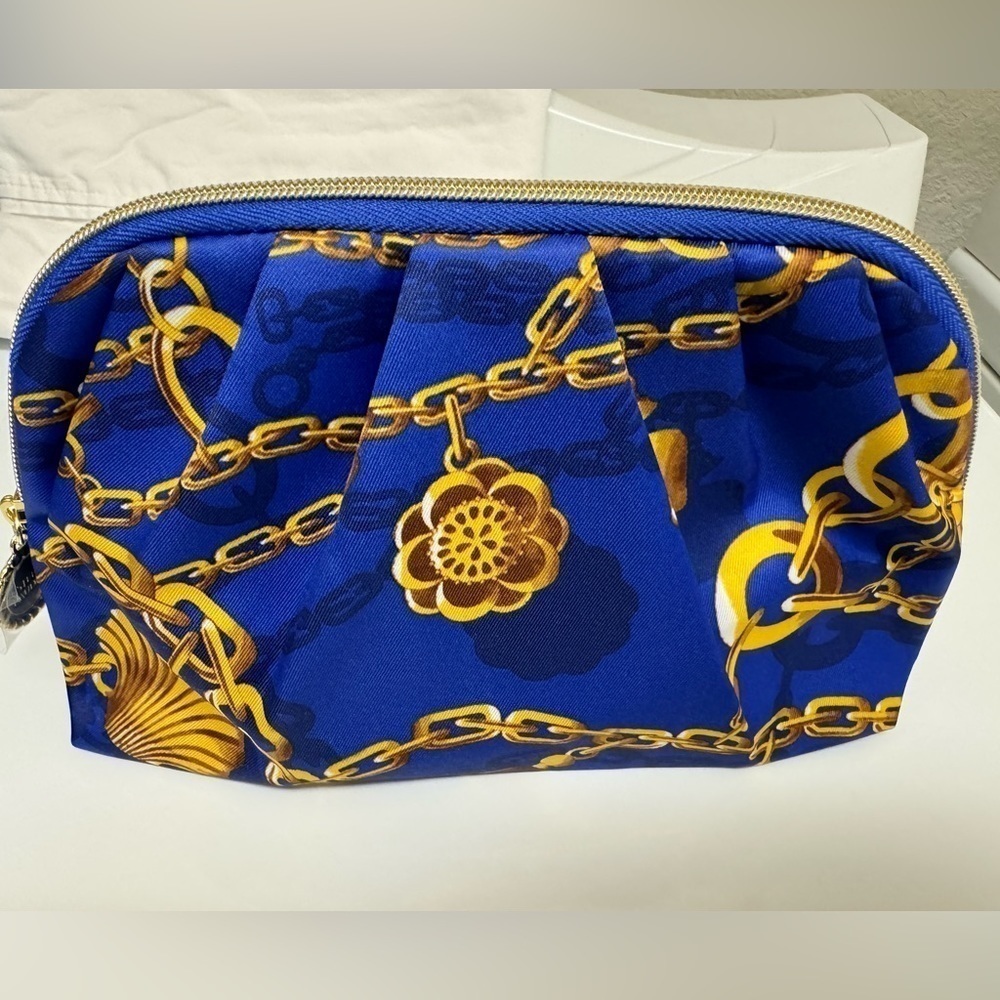 Estee Lauder Cosmetics Toiletries Bag Blue And Gold New 4‎ PC Set